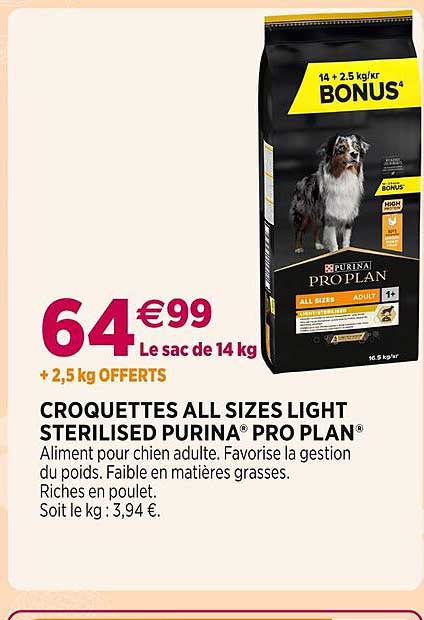 croquettes all sizes light sterilised purina pro plan