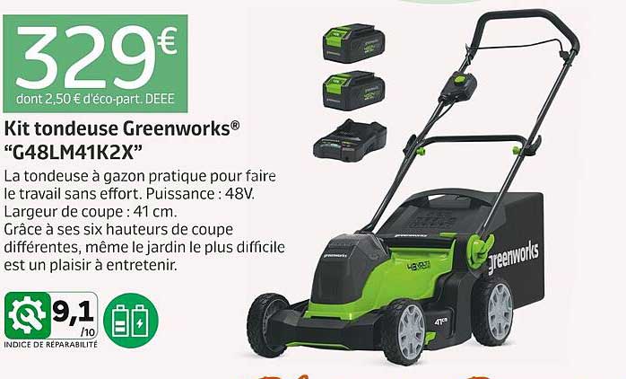 Kit Tondeuse Greenworks "g48lm41k2x"