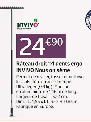 râteau droit 14 dents ergo invivo nous on sème