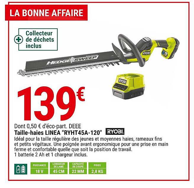 taille-haies linea "ryht 45a-120" ryobi