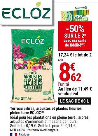 terreau arbres, arbustes et plantes fleuries plein terre ecloz