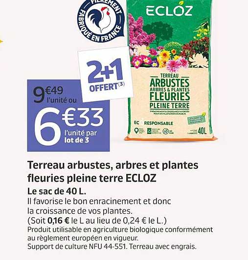 terreau arbustes, arbres et plantes fleuries pleine terre ecloz