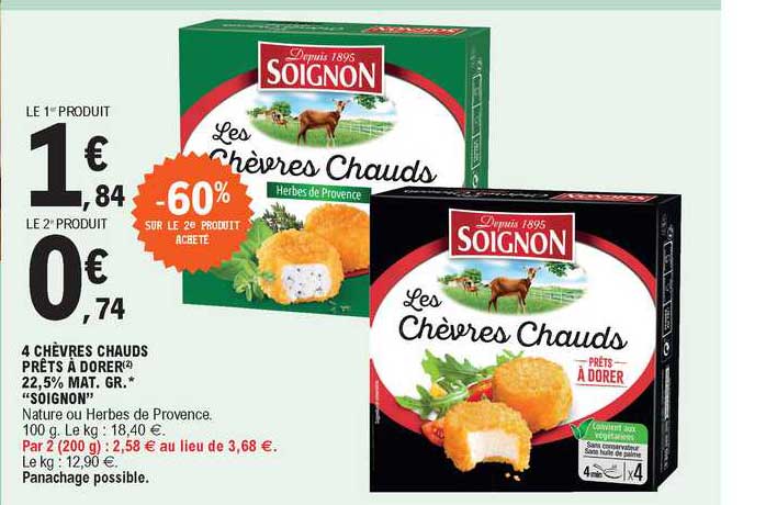 4 chèvres chauds prêts à dorer 22,5% mat. gr. "soignon"