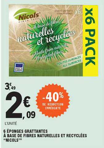 6 éponges Grattantes à Base De Fibres Naturelles Et Recyclées "nicols"
