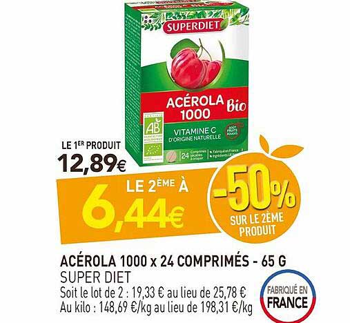 acérola 1000 x 24 comprimés - 65 g super diet
