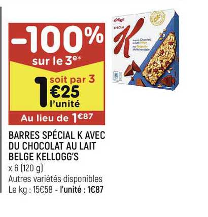 Barres Spécial K Avec Du Chocolat Au Lait Belge Kellogg's