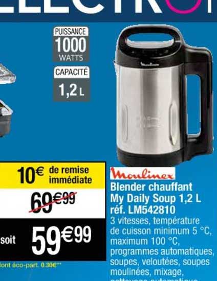 blender chauffant my daily soup 1,2 l réf. lm542810 moulinex