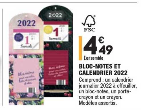 bloc-notes et calendrier 2022