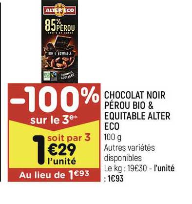 chocolat noir pérou bio & équitable alter éco