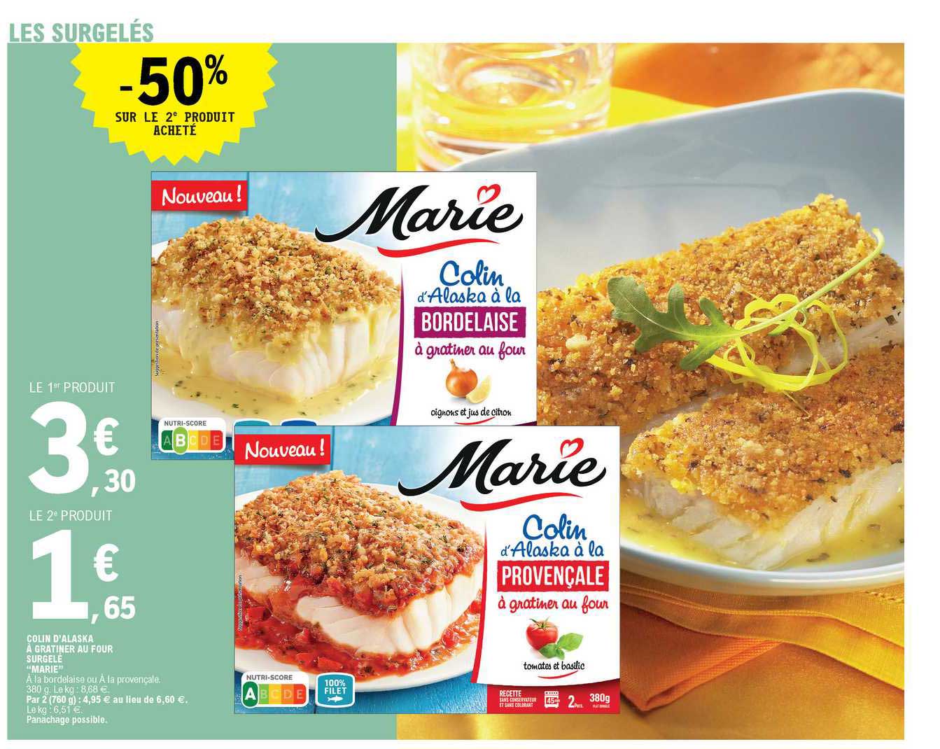 colin d'alaska à gratiner au four surgelé "marie"