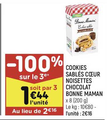 cookies sablés cœur noisettes chocolat bonne maman