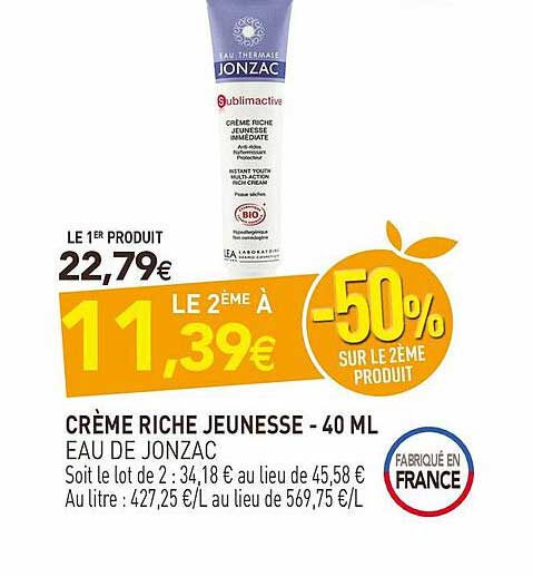 crème riche jeunesse - 40 ml eau de jonzac