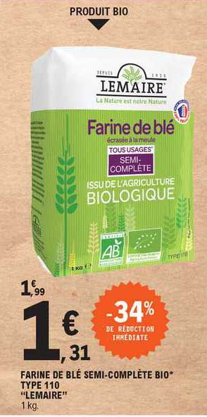 farine de blé semi-complète bio type 110 "lemaire"