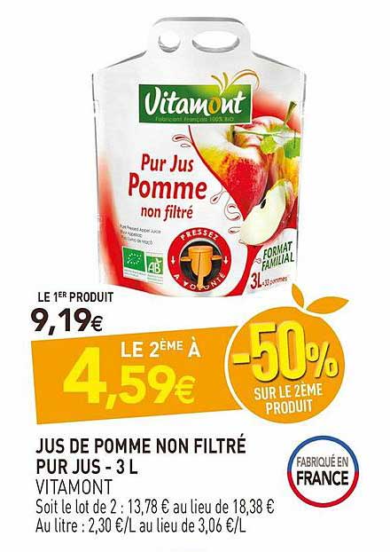 jus de pomme non filtré pur jus - 3 l vitamont