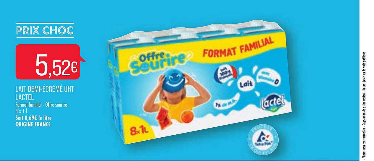 lait demi-écrémé uht lactel