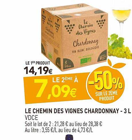 le chemin des vignes chardonnay - 3l vdce