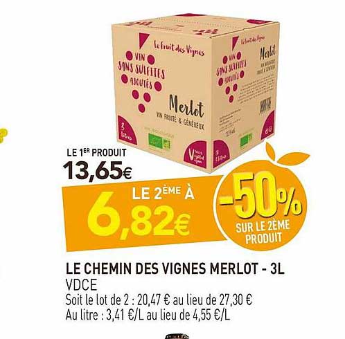 Le Chemin Des Vignes Merlot - 3l Vdce