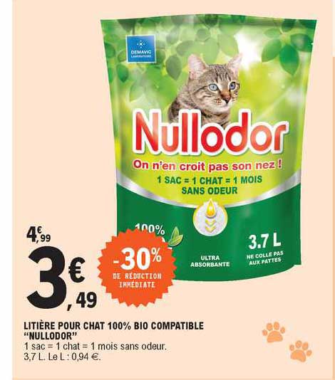 Litière Pour Chat 100% Bio Compatible "nullodor"