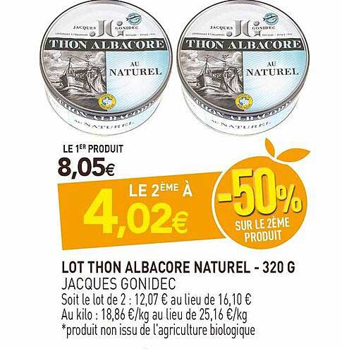 lot thon albacore naturel - 320 g jacques gonidec