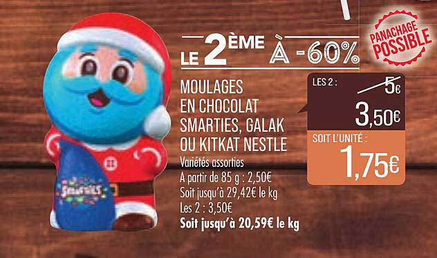 moulages en chocolat smarties, galak ou kitkat nestlé