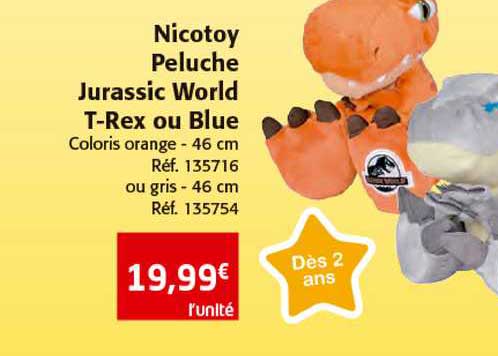nicotoy peluche jurassic world t-rex ou blue