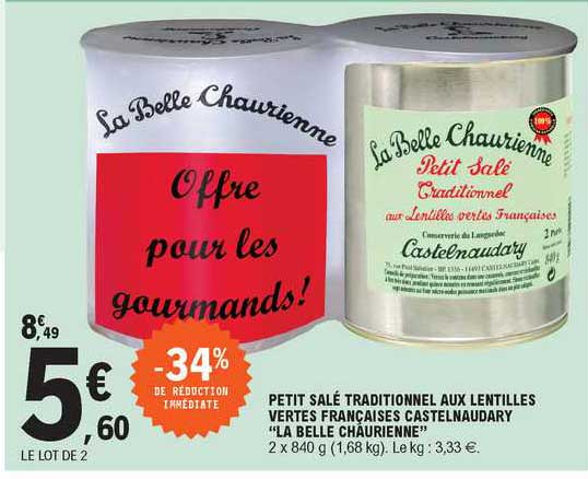 petit salé traditionnel aux lentilles vertes françaises castelnaudary "la belle chaurienne"