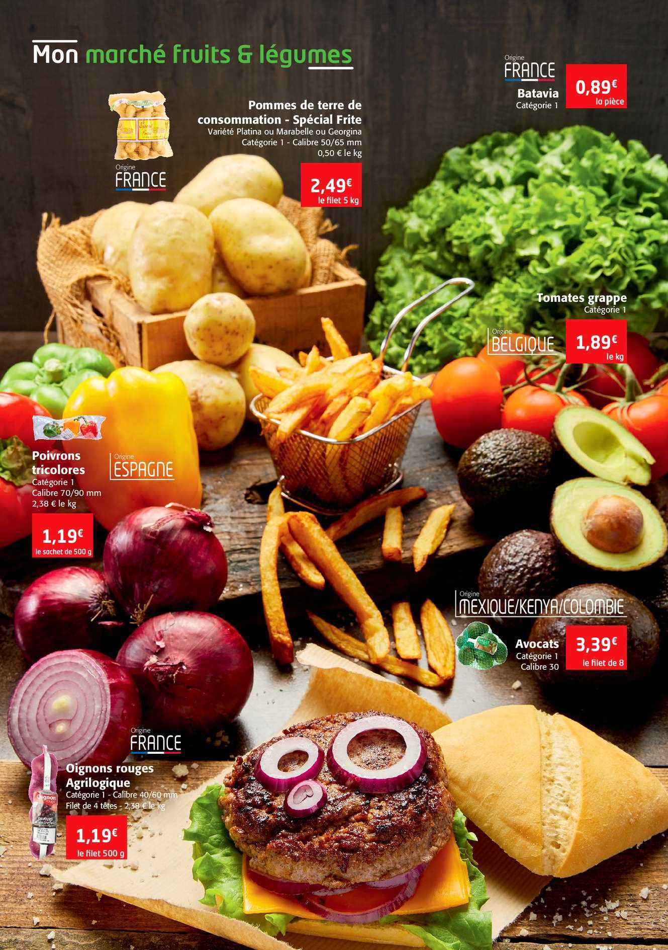 Pommes De Terre De Consommation - Spécial Frite, Poivrons Tricolores, Batavia, Avocats, Oignons Rouges Agrilogique, Tomates Grappe