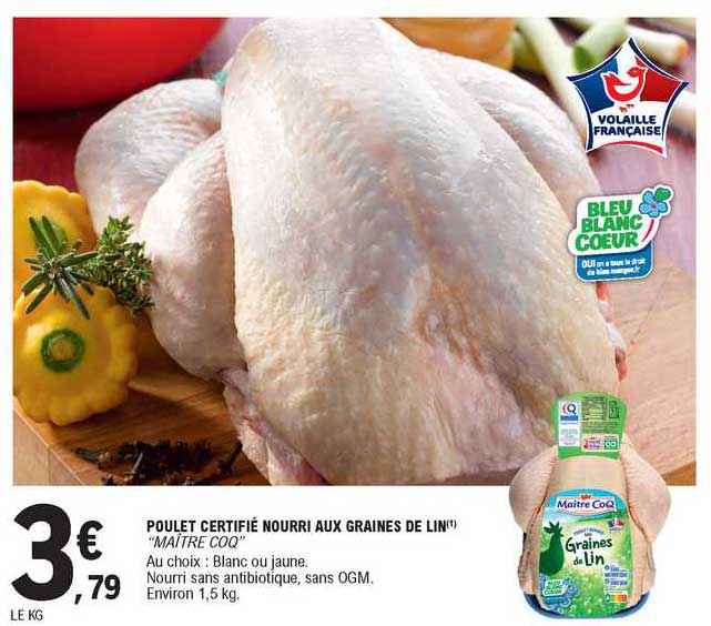 poulet certifié nourri aux graines de lin "maître coq"