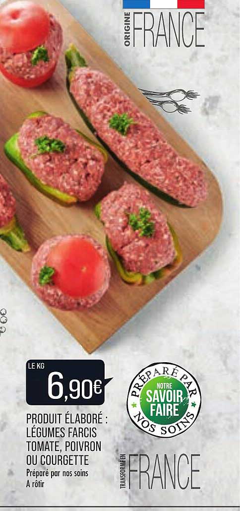 produit élaboré : légumes farcis tomate, poivron du courgette