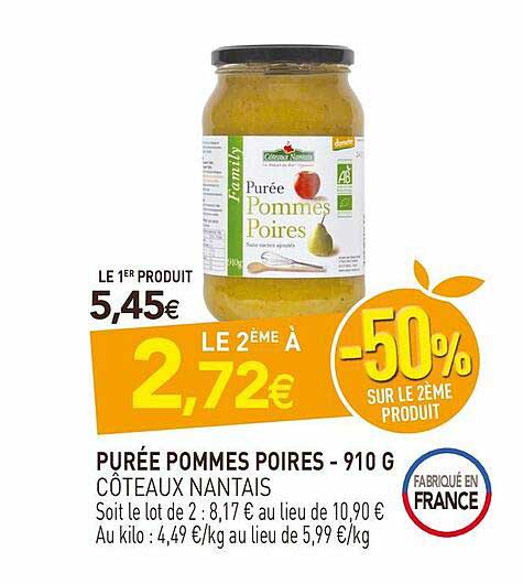 purée pommes poires - 910 g côteaux nantais