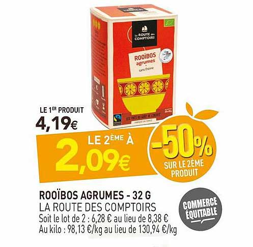 rooïbos agrumes - 32 g la route des comptoirs