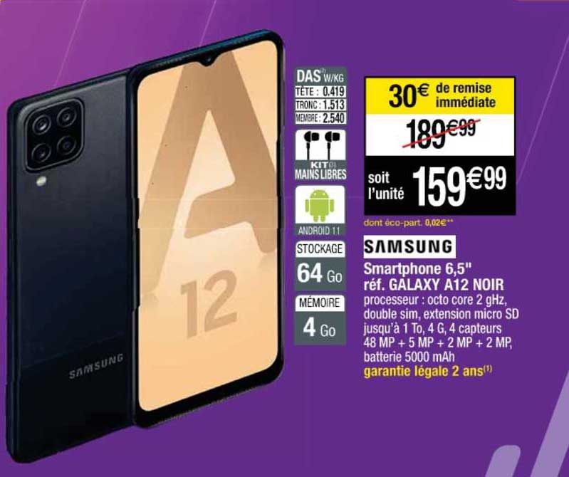smartphone 6,5" réf. galaxy a12 noir samsung