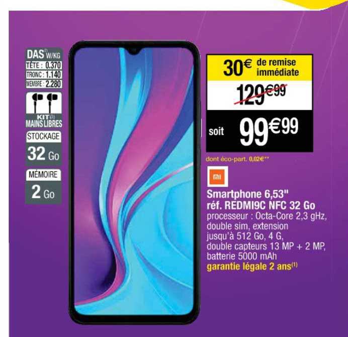 smartphone 6,53" réf. redmi9c nfc 32 go xiaomi