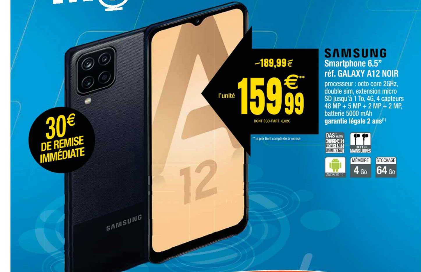 smartphone 6.5" réf. galaxy a12 noir samsung