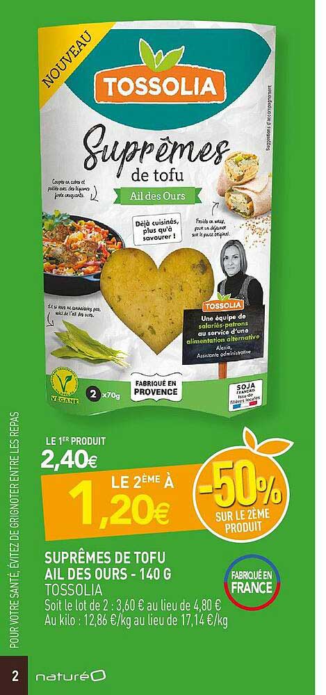 suprèmes de tofu ail des ours- 140 g tossolia