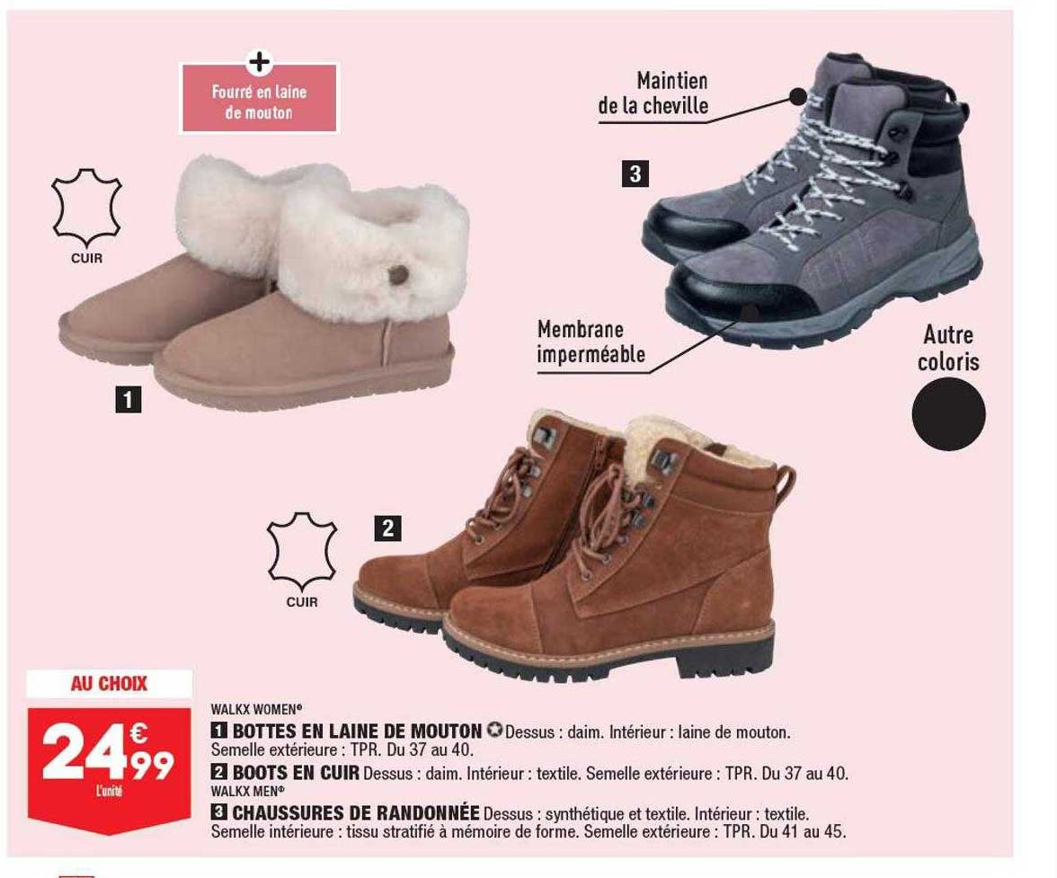 bottes en laine de mouton walkx women, boots en cuir walkx women, chaussures de randonnée walkx women
