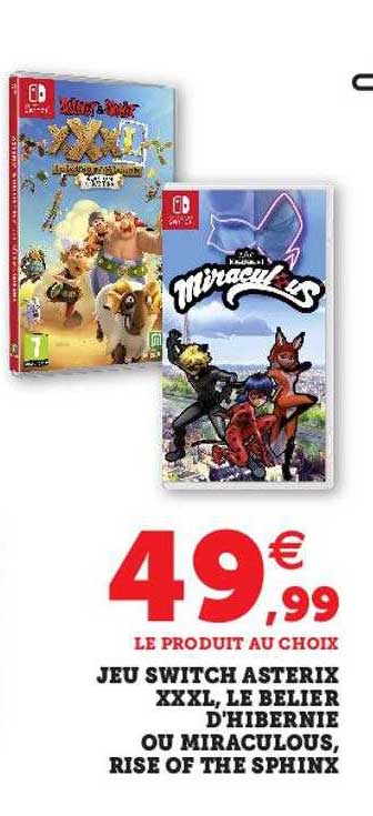 jeu switch astérix xxxl, le belier d'hibernie ou miraculous, rise of the sphinx