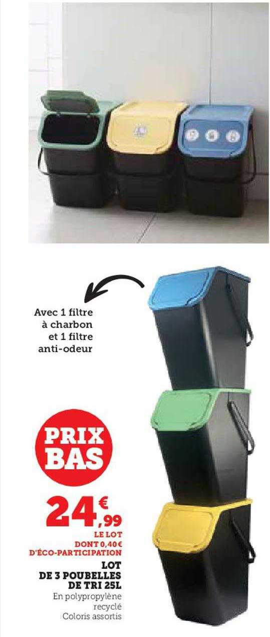 Lot De 3 Poubelles De Tri 25l