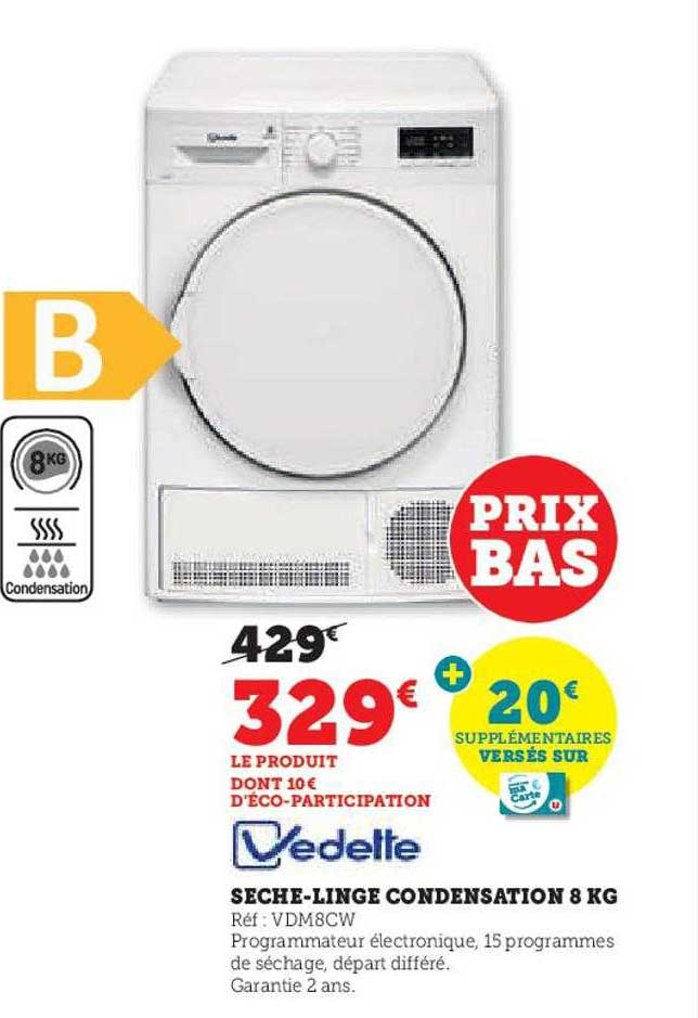 sèche-linge condensation 8 kg vedette