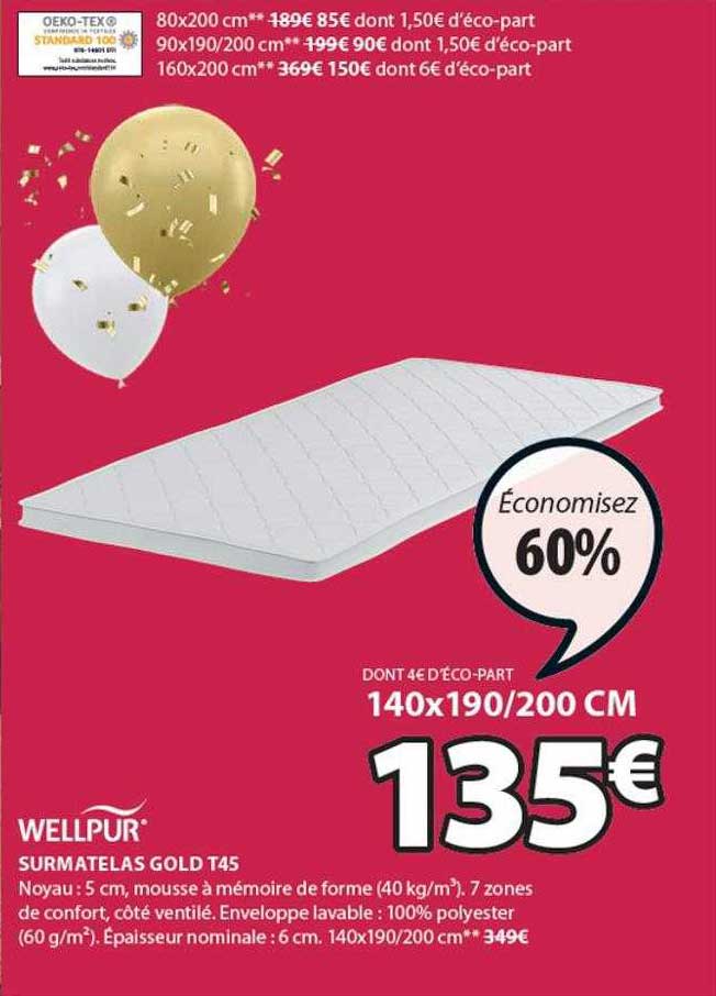surmatelas gold t45 wellpur