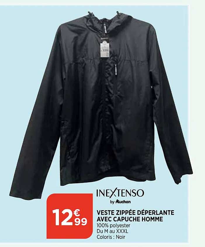veste zippée déperlante avec capuche homme inextenso