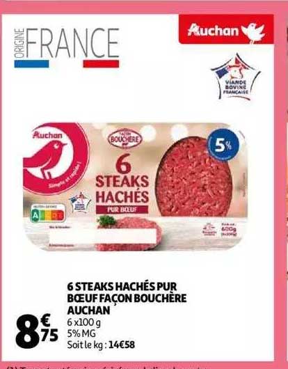 6 Steaks Hachés Pur Bœuf Façon Bouchère Auchan