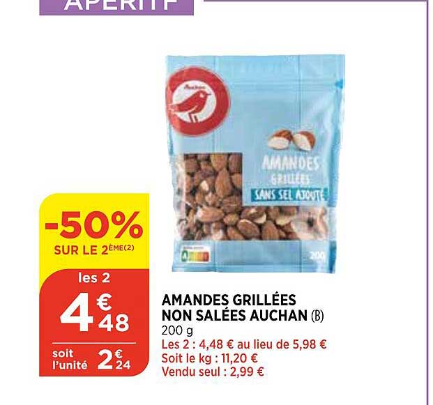 amandes grillées non salées auchan