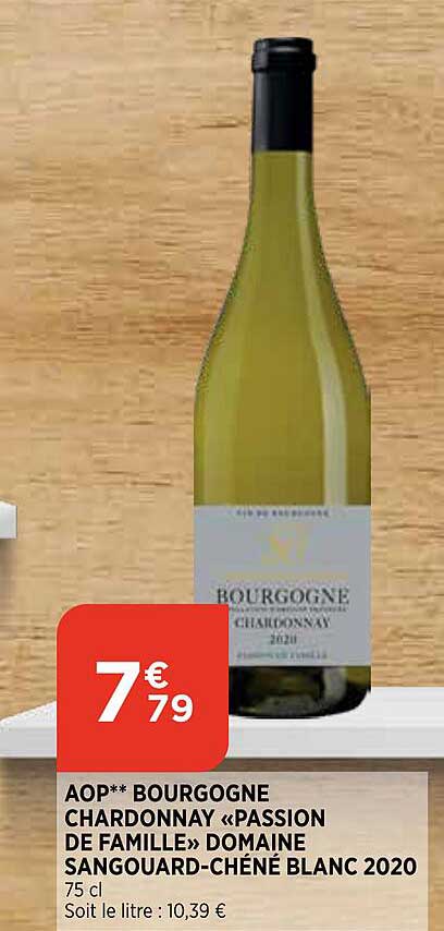 aop bourgogne chardonnay «passion de famille» domaine sangouard-chêné blanc 2020