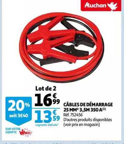 câbles de démarrage 25 mm² 3,5m 350 a auchan
