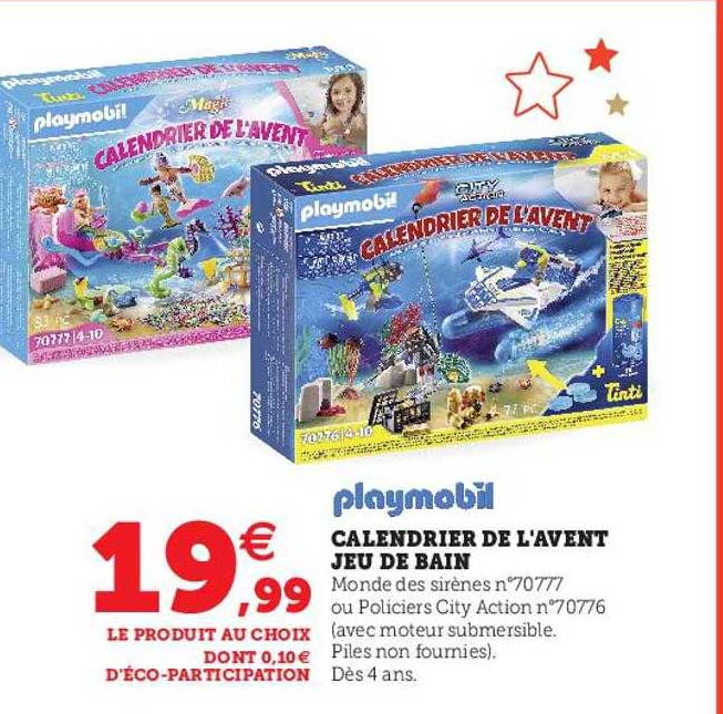 calendrier de l'avent jeu de bain playmobil