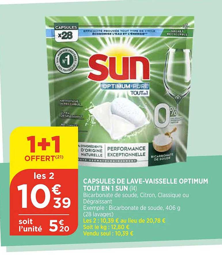 capsules de lave-vaisselle optimum tout en 1 sun