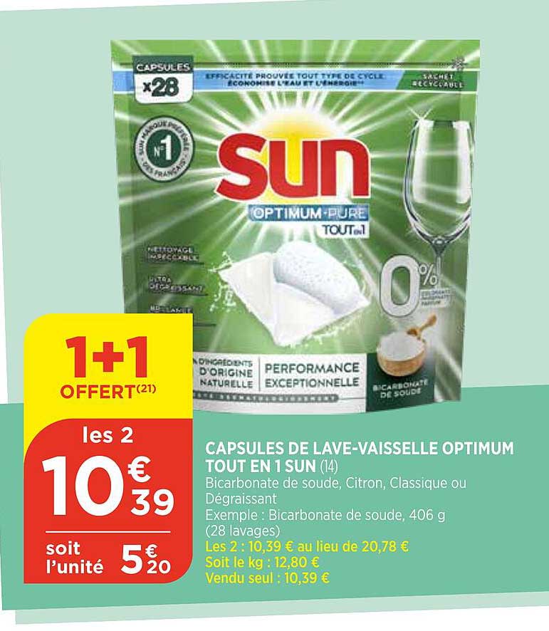 capsules de lave-vaisselle optimum tout en 1 sun