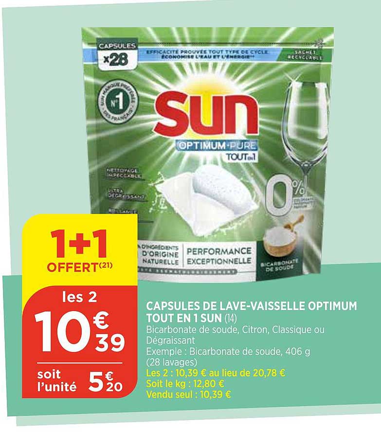 capsules de lave-vaisselle optimum tout en 1 sun