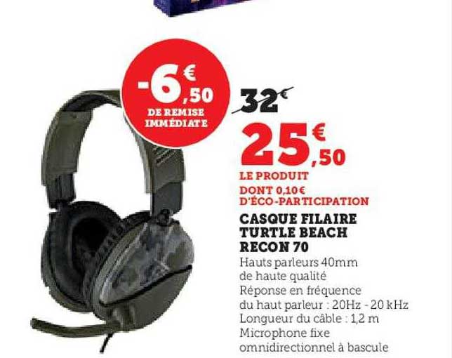 casque filaire turtle beach recon 70